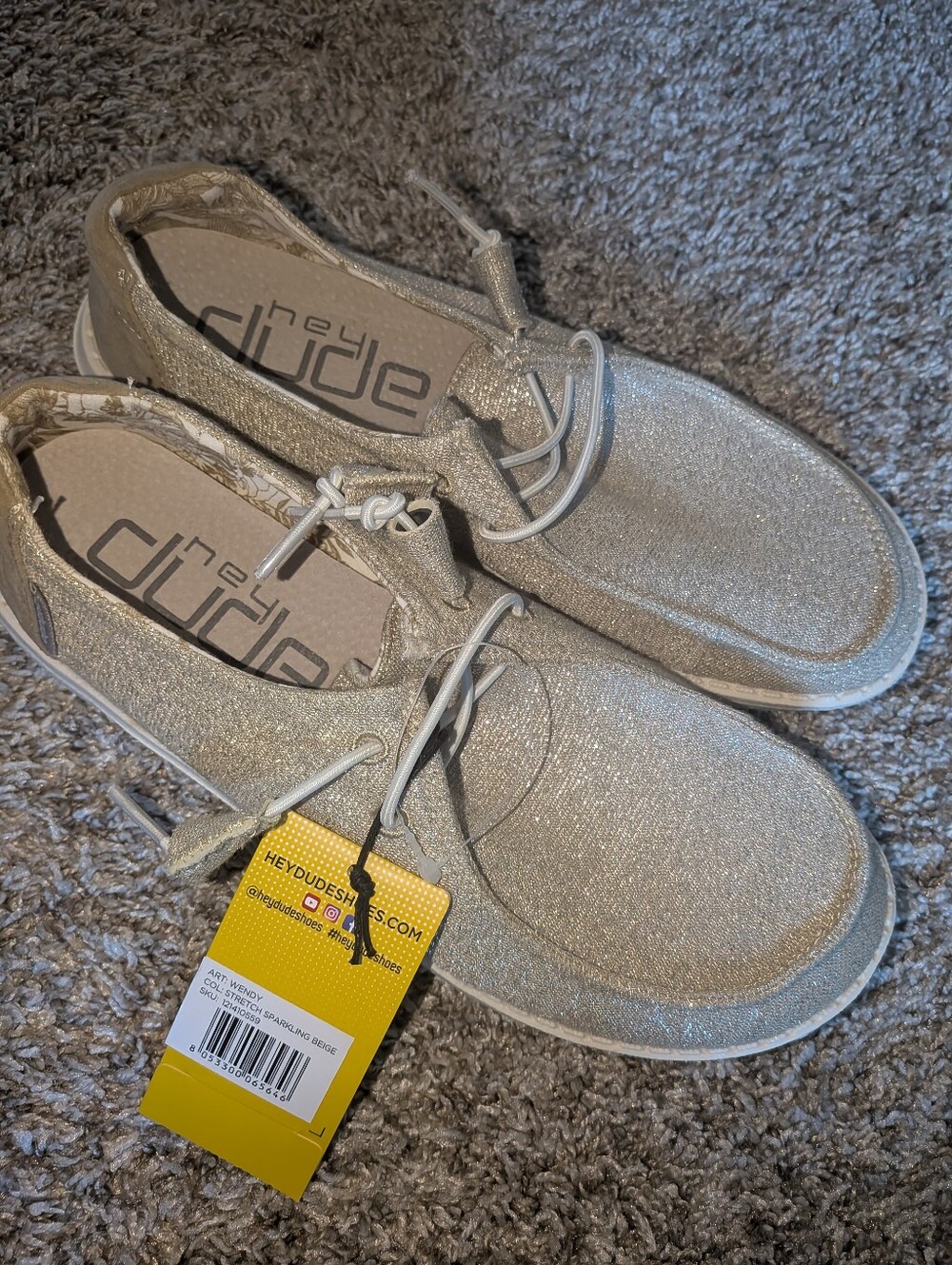 NWT Hey Dude Beige Sparkle Slip-On Sneakers